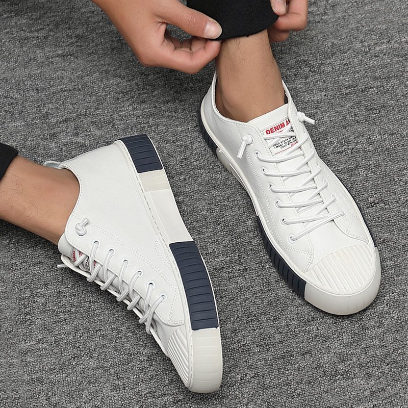 Summer men's board shoes soft leather European station white shoes men's leather trendy shoes shell toe daily casual shoes