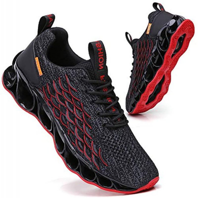 TSIODFO Sport Running Shoes for Mens Mesh Breathable Trail Runners Fashion Sneakers A050 Black Red