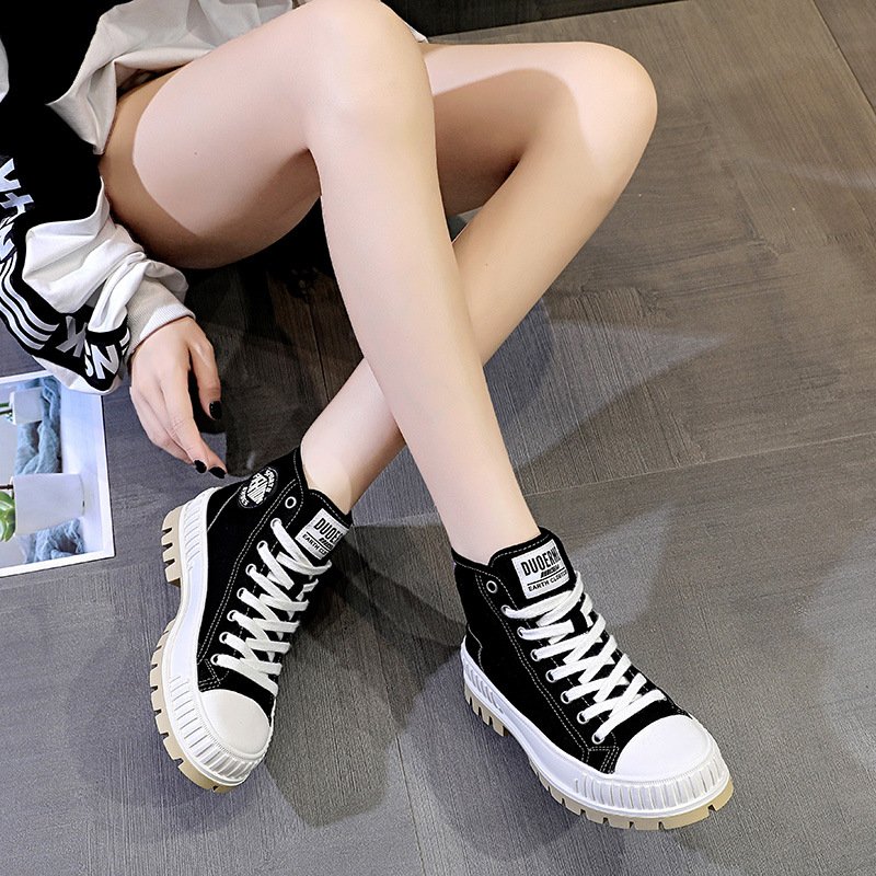 2021 new canvas shoes women's trendy shoes high-top college style flat casual boots sports thick-soled trendy sneakers