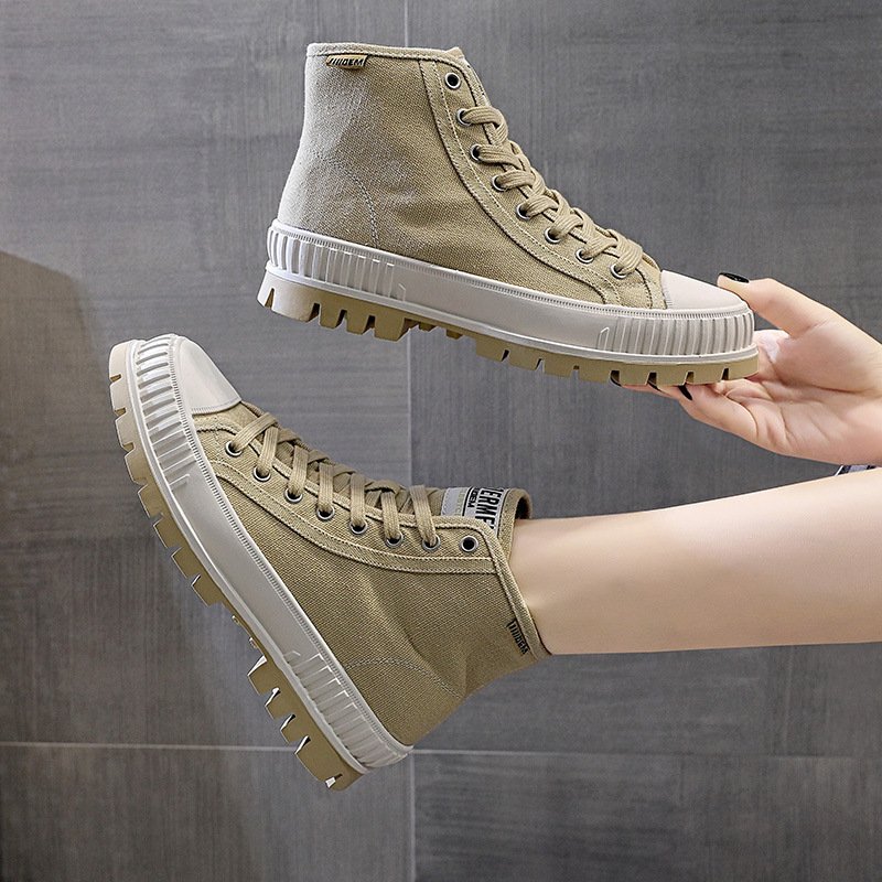 2021 new canvas shoes women's trendy shoes high-top college style flat casual boots sports thick-soled trendy sneakers