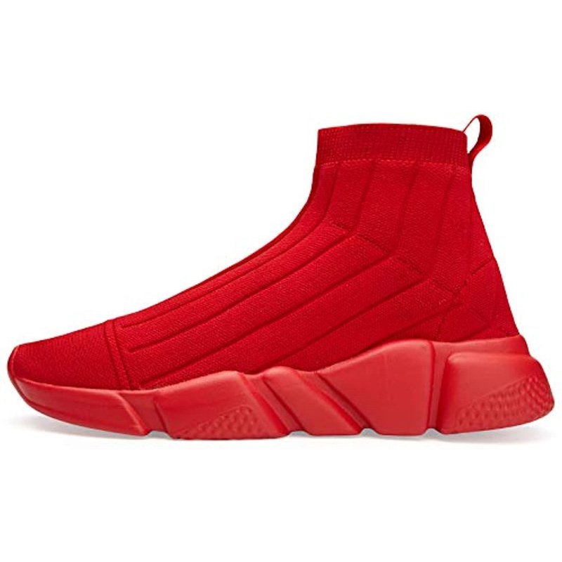 Santiro Men's Running Shoes Breathable Knit Slip On Sneakers Lightweight Athletic Shoes Casual Sports Shoes High Top All Red 3